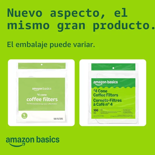 Vista 6 de Amazon Basics Filtros de café con cono número 4 para cafeteras de 8 a 12 tazas, color blanco, 100
