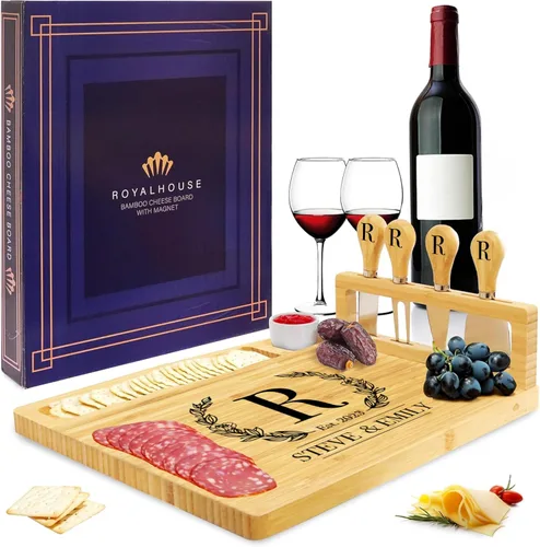 Vista 8 de Juego de tabla de queso y cuchillos de bambú con 2 cajones deslizables