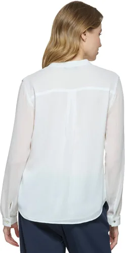 Vista 3 de Tommy Hilfiger Blusa clásica de manga larga con volantes delanteros para mujer