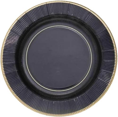 Vista 7 de Efavormart 25 Pack Platos de papel para servir y cenar de 10" en negro metálico con rayos de sol, platos desechables para fiestas - 350 GSM