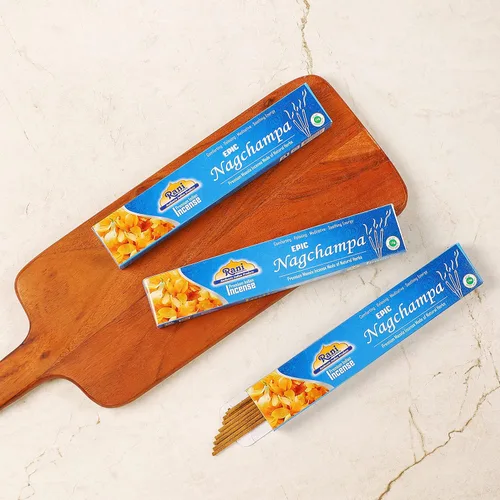 Vista 5 de Rani Brand Authentic Indian Products Epic Nagchampa Incienso (0.53 oz x 10 paquetes, total 100 varillas) para Puja, meditación y fragancia casera