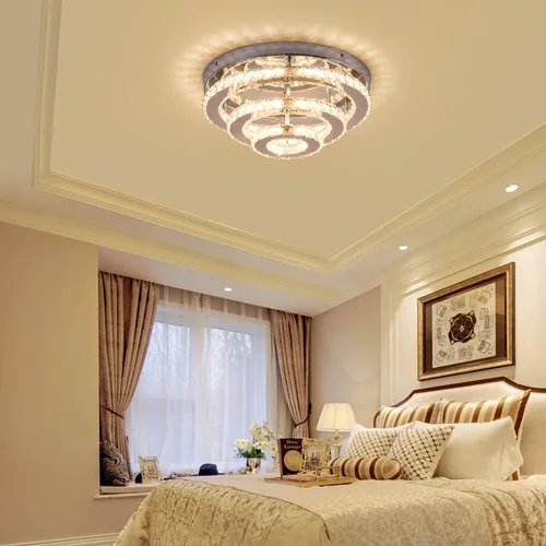 Vista 5 de Lámpara de Araña Empotrada LED de Cristal de 13.8 Pulgadas, Lámpara de Techo de 3 Niveles de Cristal para Dormitorios, Comedor, Sala de Estar, 3