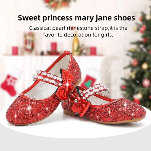 Vista 2 de Zapatos de vestir para niñas pequeñas, zapatos de flores, zapatos de princesa, boda, fiesta, zapatos planos para niñas pequeñas y grandes