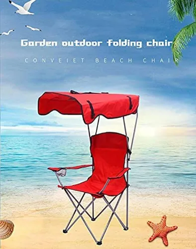 Vista 2 de Folding Camp Chair With Canopy, Portable Aluminum Beach Outdoor Fishing With Sun Shade And Carrying Bag, Garden Chair For Beach, Pool