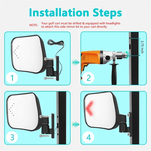 Vista 7 de 10L0L Espejos laterales para carrito de golf con luz intermitente de señal de giro LED conectada al kit de faros, espejo retrovisor universal
