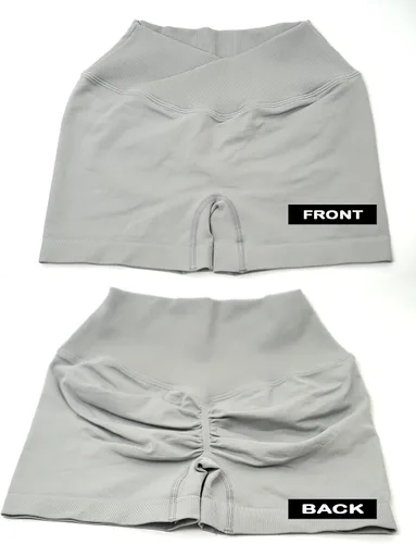 Vista 4 de Pantalones cortos de entrenamiento con cintura cruzada en V para mujer, 3.5 pulgadas, cintura alta, contorno de glúteos, pantalones cortos de yoga