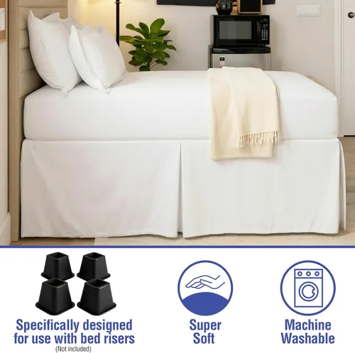 Vista 3 de Spacemaker Falda de cama extra larga con caída de 21 pulgadas, individual, blanco