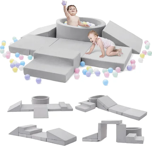 Vista 8 de Elftopia Bloques de Escalada de Espuma con Piscina de Pelotas y Escaleras para Niños Pequeños de 1-3 Años - Conjunto de Juego Suave para Gatear