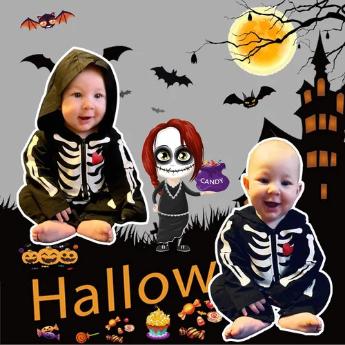 Vista 3 de Ropa de disfraz de esqueleto de Halloween para bebés y niñas recién nacidos