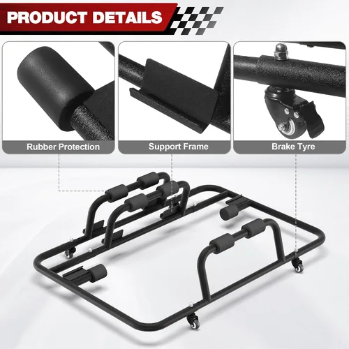 Vista 4 de Estante de almacenamiento para Jeep – Elevador de almacenamiento móvil para Jeep con ruedas de freno deslizantes, portaequipajes de techo duro