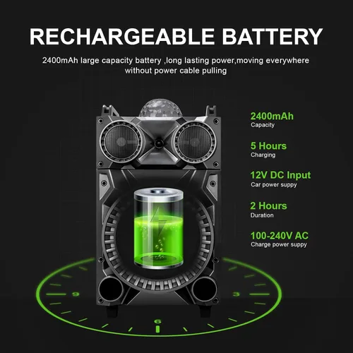 Vista 6 de Altavoz Bluetooth inalámbrico portátil de alta fidelidad con subwoofer de 12 pulgadas, sistema de megafonía con graves/agudos/REC/FM, máquina