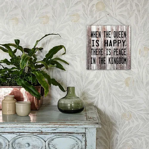 Vista 6 de Decorative Wood Pallet Sign Plaque Funny Saying When The Queen Is Happy There Is Peace in The Kingdom Rustic Wood Family Sign Craft Sign Country