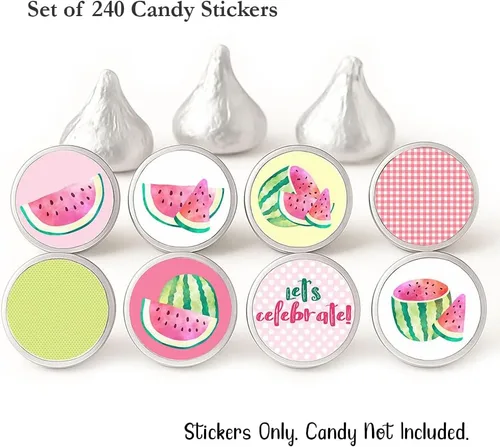 Vista 2 de Etiqueta de sandía para chocolates HERSHEY'S KISSES - Calcomanías de caramelo con sello de sobre de verano - Juego de 240