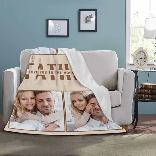 Vista 4 de D-Story Mantas para papá, manta de regalo personalizada de hija, manta para el Día del Padre, regalos para papá de parte de la hija, manta con fotos