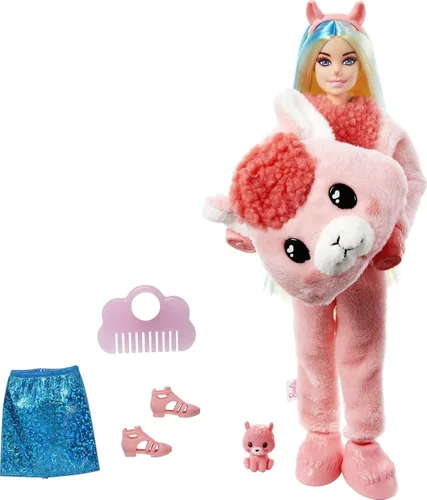 Vista 6 de Barbie Muñeco Cutie Reveal, disfraz de felpa de llama de la serie de fantasía, 10 sorpresas, incluyendo mini mascota y cambio