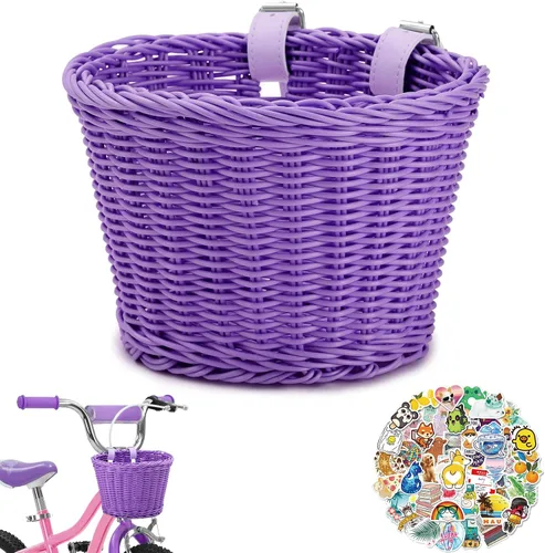 Vista 10 de Cesta delantera para bicicleta de niños, tejida a mano multicolor, para niños y niñas
