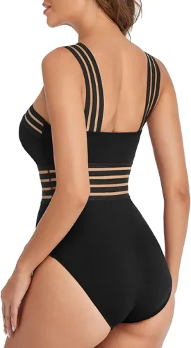 Vista 7 de Hilor - Traje de baño de una pieza para mujer parte delantera cruzada diseño con recortes