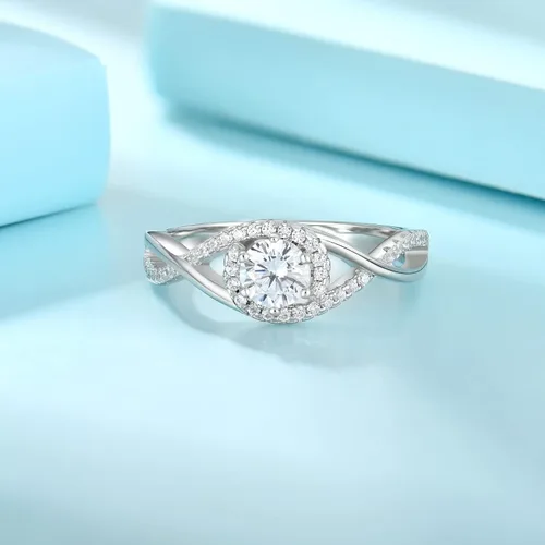 Vista 5 de JO WISDOM Anillo de plata de ley 925 para mujer, anillo de compromiso de boda y aniversario con anillo de circonita cúbica 5A de 0.197 in
