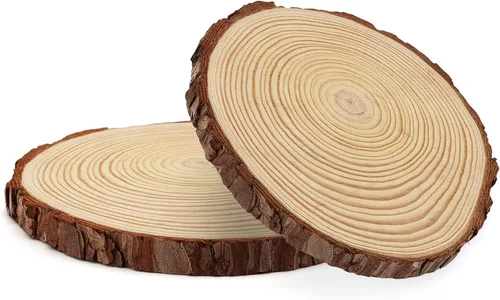 Vista 9 de KEILEOHO 8 piezas de rebanadas de madera natural de 8 a 9 pulgadas, círculos de madera de corteza de árbol para artes y manualidades, discos
