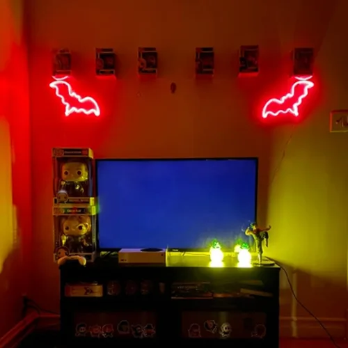 Vista 6 de Letreros de neón de murciélago para dormitorio, mesita de noche, decoración de pared, decoración de Halloween, luces LED de noche, adornos de mesa