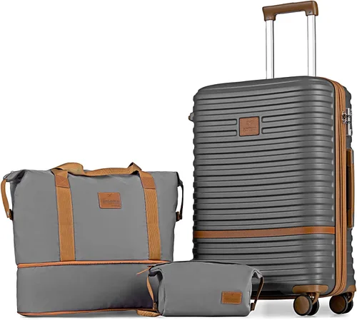 Vista 19 de Juego de maletas Joyway de 3 piezas, juego de maletas extensibles de cabina con rueda giratoria, juego de maletas de carcasa dura con candado TSA