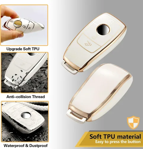 Vista 2 de Funda para Llavero Mercedes con Llavero de Cuerda Trenzada de Metal, Funda de Llave Suave Mejorada para Carcasa de Llavero Remoto Inteligente Sin
