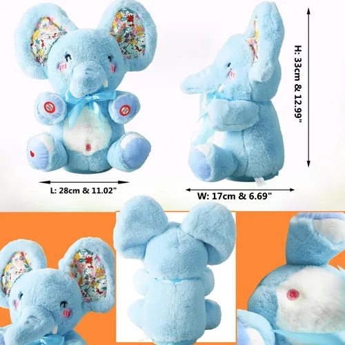 Vista 4 de HCdoujoy Baby Blue Peek A Boo Elefante de peluche de elefante cantante, repite lo que dices, musical para niños pequeños con orejas en movimiento