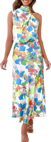 Vista 15 de PRETTYGARDEN Women's Summer Satin Maxi Cocktail Dress Verde militar