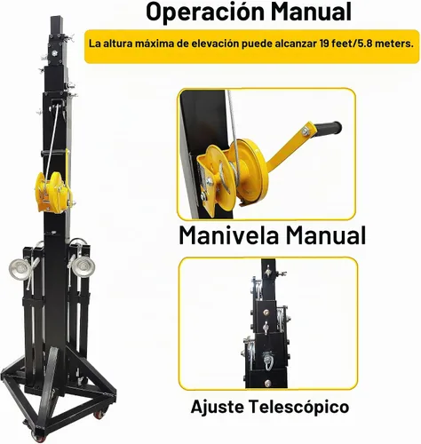 Vista 3 de TECHTONGDA Dos soportes de manivela de iluminación, sistema de iluminación LED de armadura resistente, soporte de manivela con elevadores, 19 pies