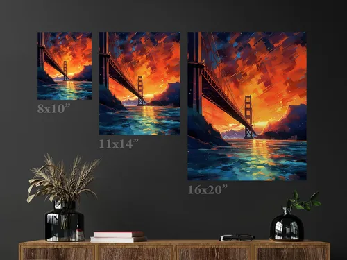 Vista 3 de Golden Gate Bridge San Francisco - American Landmark Painted Fine Art PRINT or CANVAS Wall Art - Home Decor in Multiple Sizes