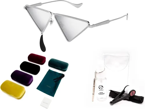 Vista 2 de Gucci GG1252S Runway - Gafas de sol colgantes de forma cuadrada + paquete con kit de gafas de lujo eSHADES, plateado