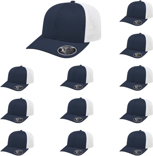 Vista 81 de Cap America i8502 Flexfit 110 Premium - Gorra de camionero de perfil medio con 6 paneles de malla trasera con protección UV y cierre ajustable