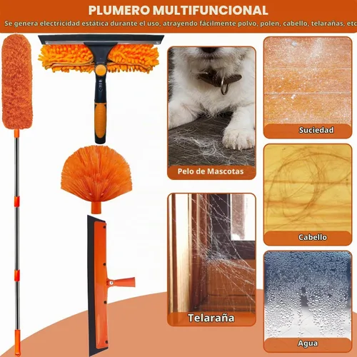 Vista 7 de Kit de plumero de alto alcance de más de 20 pies con poste de extensión de 3 a 14 pies, kit de limpieza de techo alto y ventana con poste