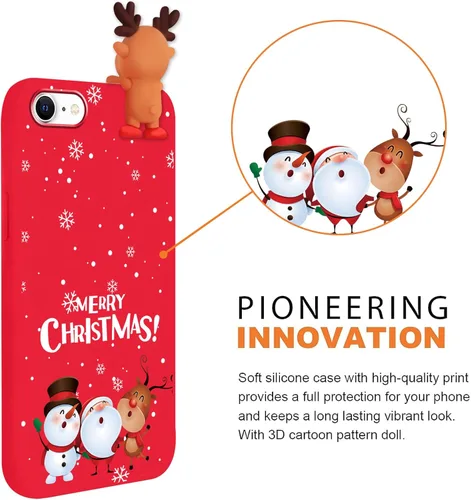 Vista 2 de Pack de 2 Fundas Lindas de Navidad para iPhone 7/8 / SE 2020/2022 4.7", Oso Rojo, Alce, Muñeca 3D, Muñeco de Nieve, Patrón Feliz Navidad, Silicona