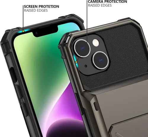 Vista 33 de Nvollnoe - Funda para iPhone 14 con tarjetero [tienda de 5 tarjetas] Negro - Almacenamiento más grande