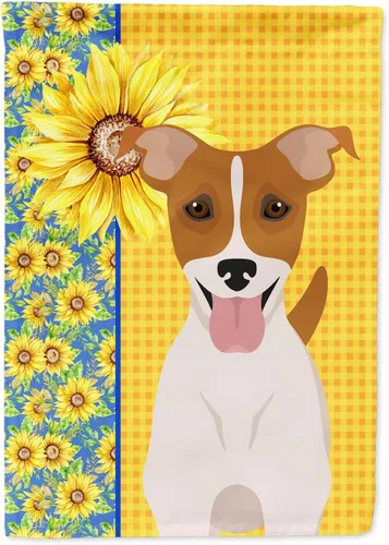 Vista 374 de Caroline's Treasures WDK5313GF Bandera de jardín con diseño de girasoles de verano, color negro y tostado, Airedale Terrier para buzón, bandera