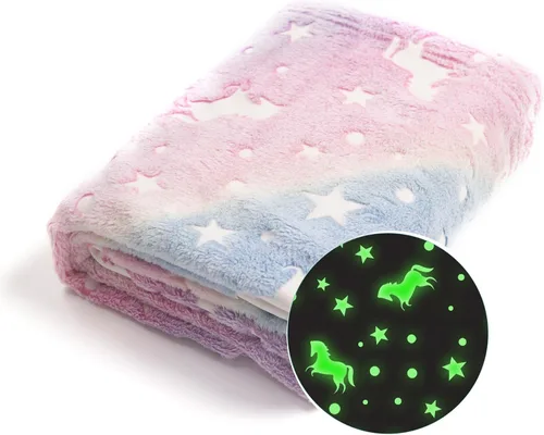 Vista 10 de LAT - Manta que brilla en la oscuridad, de franela de felpa supersuave y mullida para niñas y niños, para todas las estaciones, para cama o sofá, 50