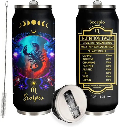 Vista 12 de Aquarius - Vaso de acero inoxidable del zodiaco para hombres y mujeres, regalo de cumpleaños para fanáticos de la astrología con tapa con pajilla