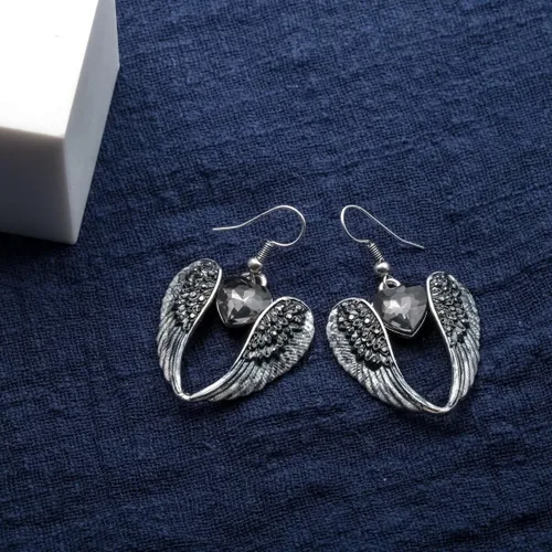 Vista 2 de Pendientes colgantes para mujer, diseño de alas de ángel de la guarda