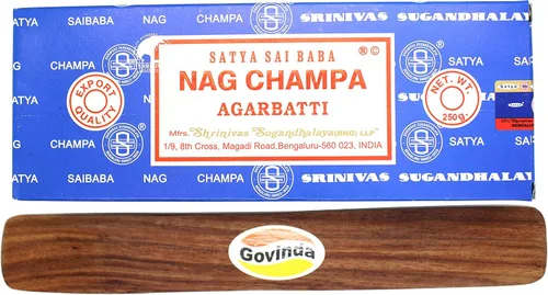 Vista 3 de Govinda - Bangalore (BNG) Nag Champa Argarbatti 8.82 oz con soporte para incienso