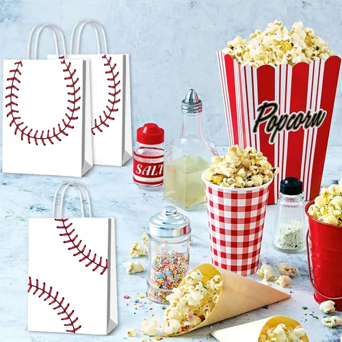 Vista 7 de BQK 16 bolsas de aperitivos de béisbol para niños con asas, bolsas de regalos de béisbol, bolsas de regalo de béisbol, suministros de fiesta