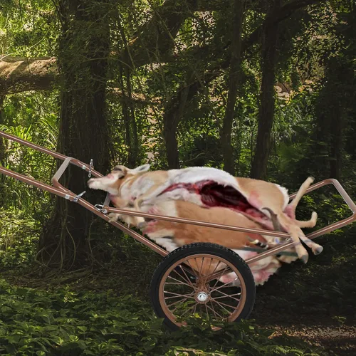 Vista 7 de PEXMOR Carro plegable de ciervos, capacidad de 500 libras. Utilidad de transporte de juegos, carrito de engranajes con ruedas de 17 pulgadas