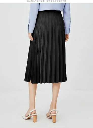 Vista 5 de GOLDSTITCH Falda Plisada de Cintura Alta para Mujer Línea A Falda Midi Acampanada Negro