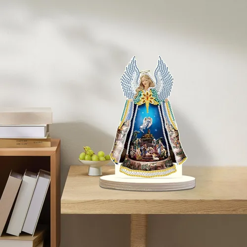 Vista 6 de Kits de arte de diamantes de Navidad con belén de ángel: decoración de pintura de diamante de mesa con santa familia, adorno de escritorio