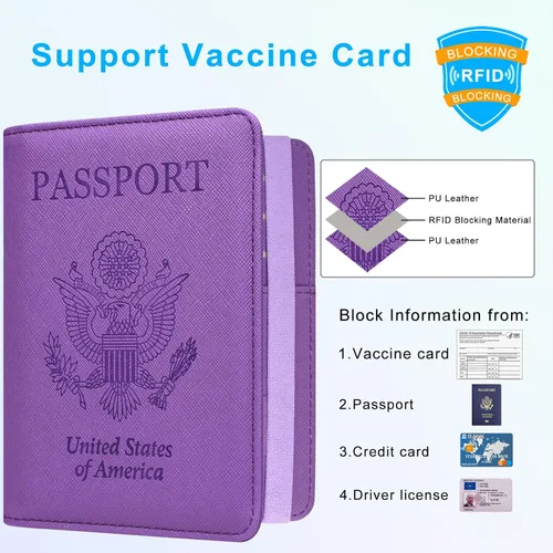 Vista 3 de ACdream Combo de portatarjetas de pasaporte y vacunación, funda con ranura para tarjeta de vacunación CDC, protector organizador de documentos