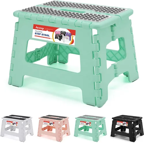 Vista 25 de ACSTEP Taburete plegable de 9 pulgadas, capacidad de 300 libras, taburetes plegables de plástico para niños y adultos, taburete plegable adecuado