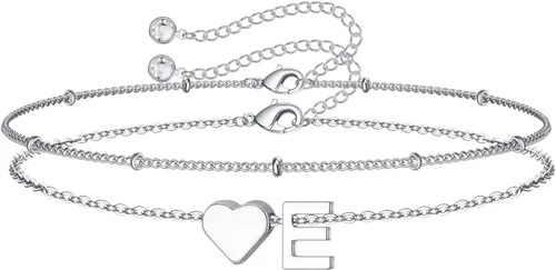 Vista 30 de M MOOHAM Pulseras de oro con inicial de corazón para mujer, pulseras con dije de letra A-Z de corazón dorado en capas para mujer, pulseras
