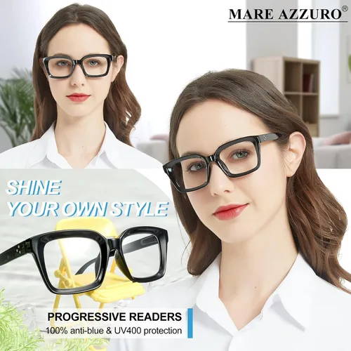 Vista 2 de MARE AZZURO Anteojos de lectura progresivos sin línea multienfoque para mujer, con bloqueo de luz azul, lectores 1.0 1.5 2.0 2.5 3.0 3.5