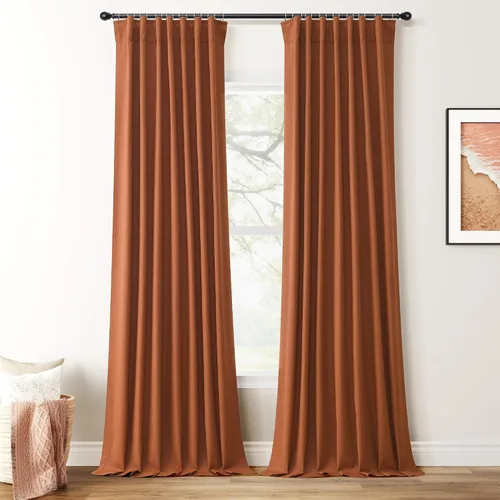 Vista 13 de Cortinas 100% opacas de 96 pulgadas de largo para sala de estar, dormitorio, verano, aislamiento térmico, lino sintético, cortinas opacas de techo a