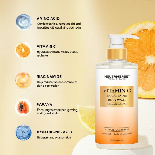 Vista 3 de Neutriherbs Gel de ducha iluminador para piel opaca y desigual, gel de ducha iluminador con vitamina C para mujeres y hombres, jabón de ducha diario